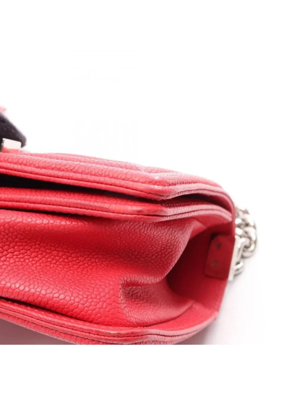 Chanel Shoulder Bag Boy Small Red Caviar Leather Chain